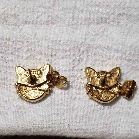 Vintage 1990's Avon Halloween Black Cat Pierced Earrings with Posts - Picture 5 of 7